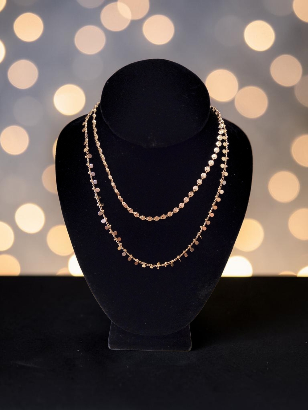 Delicate Gold-Tone Layered Disc Necklace Set